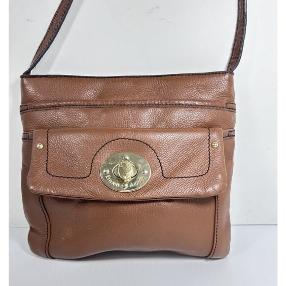 Etienne Aigner Brown Pebble Leather Crossbody Bag Purse Turn lock 71234 - Picture 2 of 10